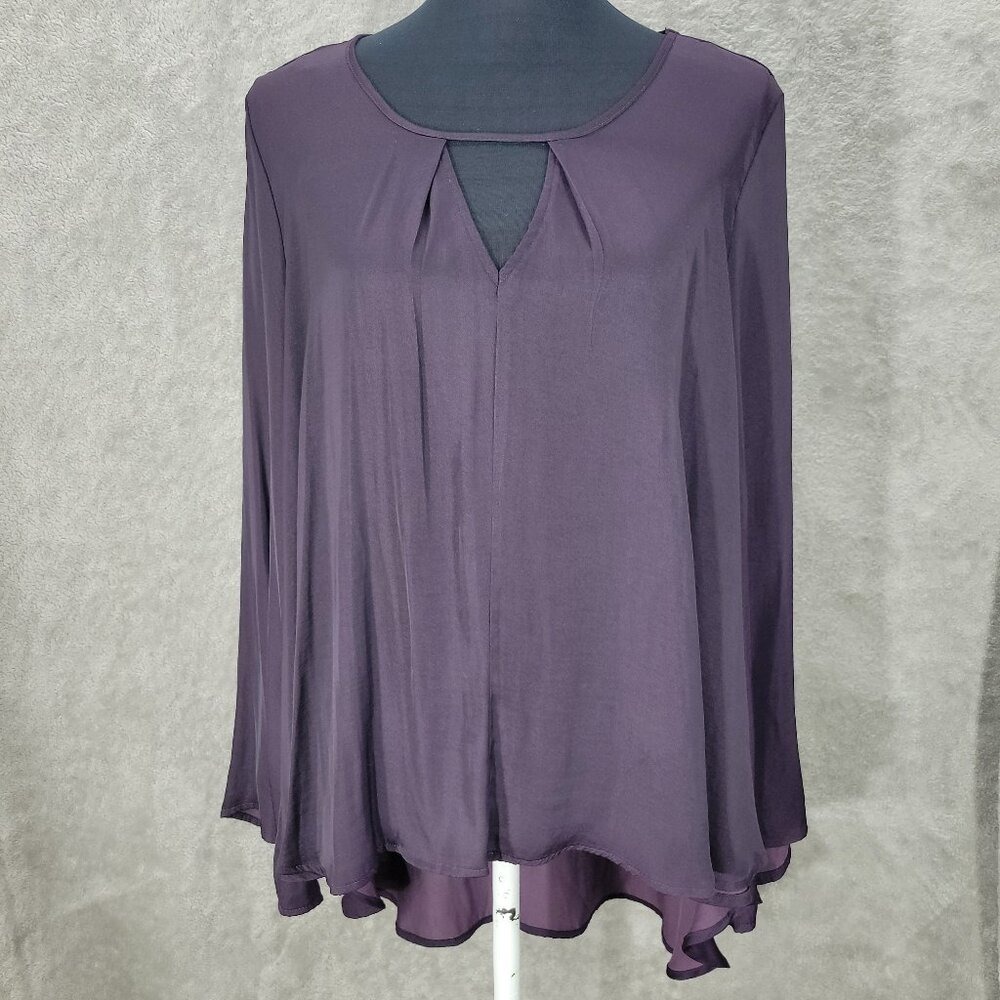 Jennifer‎ Lopez Plum V-Neck Draped Long Sleeve Tunic